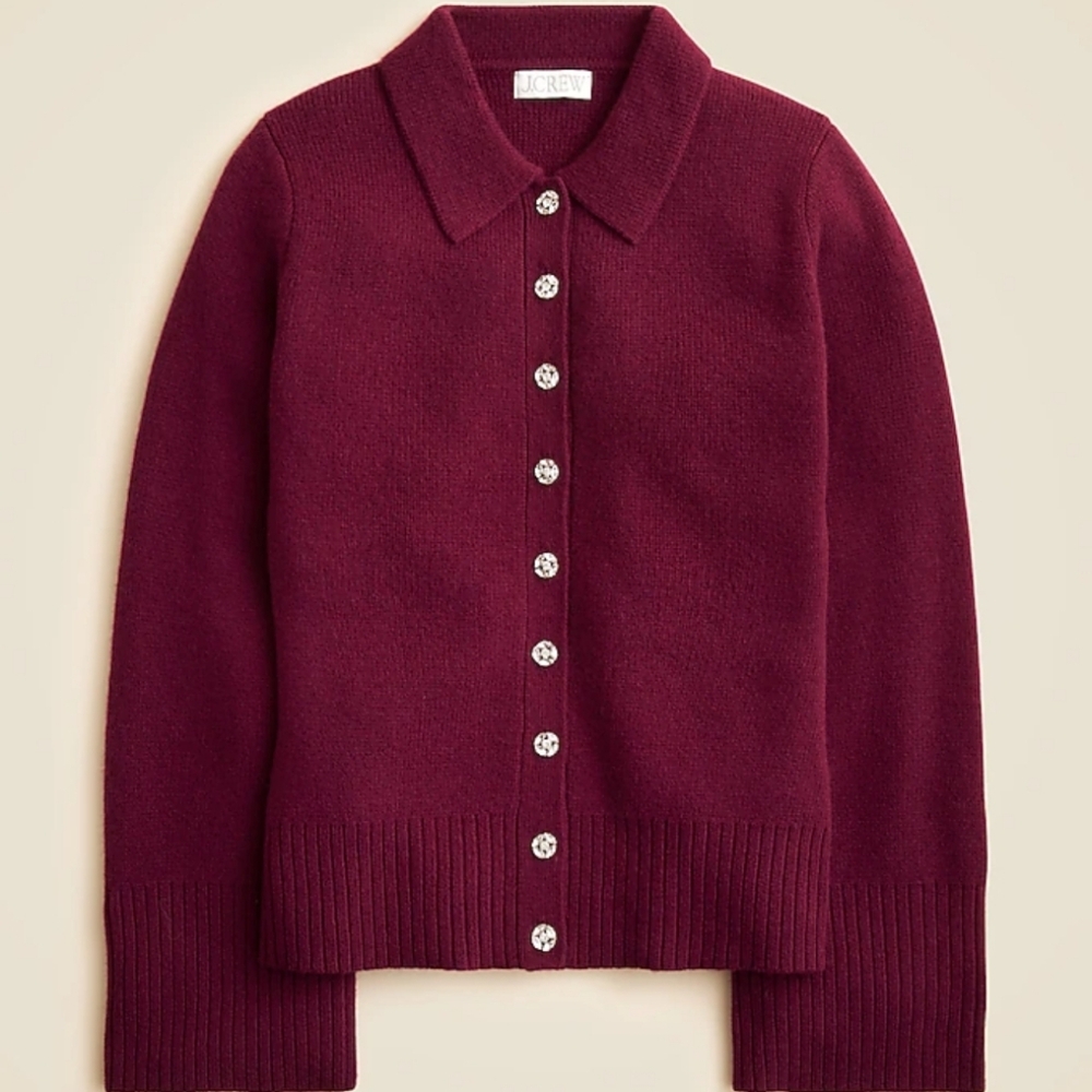 J. Crew Deep Burgundy Button-Up Cardigan -100% Lambwool